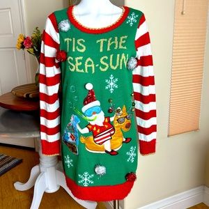 sachin and babi light blue dress united states sweaters | Dresses | Ugly Christmas Sweater Dress In Medium  Santa Rudolph Tis The Sea Sun Green Red